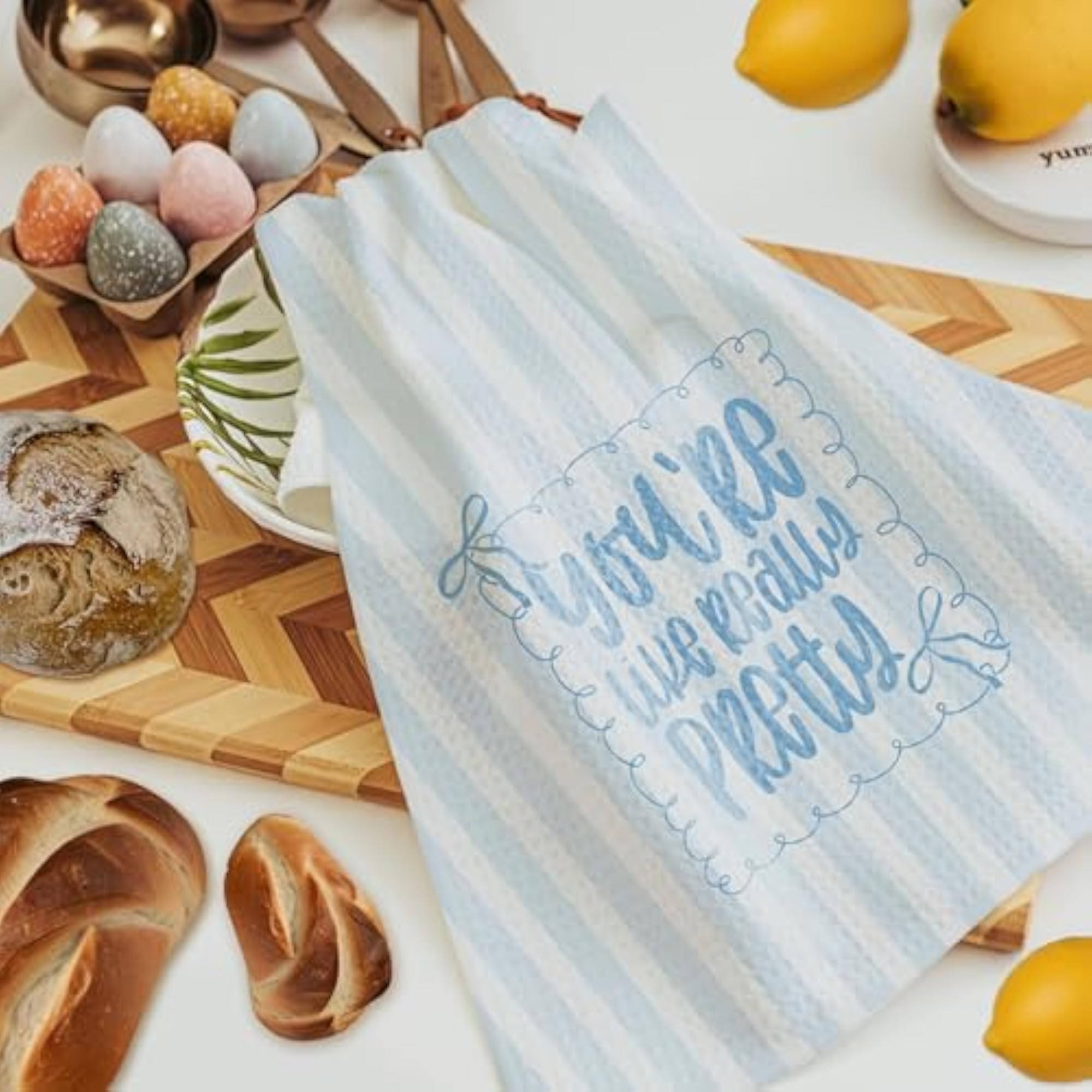 Blue Coquette Bow Kitchen Towels, Preppy Decor
